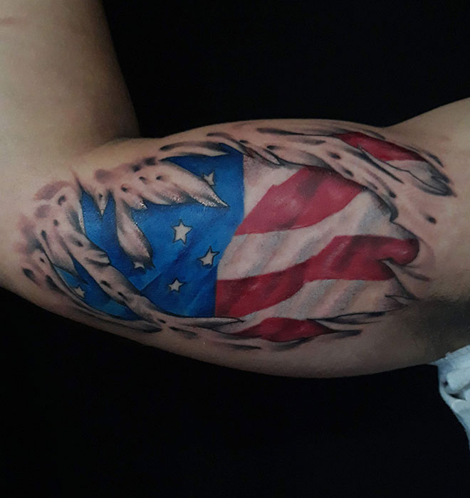 US flag on the bicep tattoo US flag on the bicep tattoo