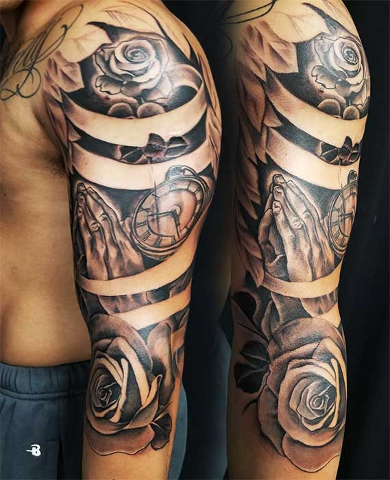 black-and-grey-sleeve-tattoo