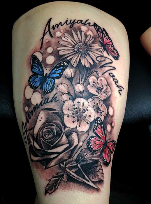 flowres-and-butterlflies-tattoo-Fayetteville-NC