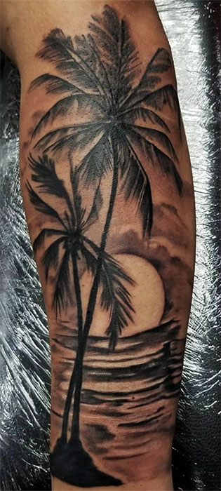 palm tree and sun set tattoo palm tree and sun set tattoo