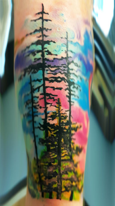 watercolor forest tattoo North Carolina watercolor forest tattoo North Carolina